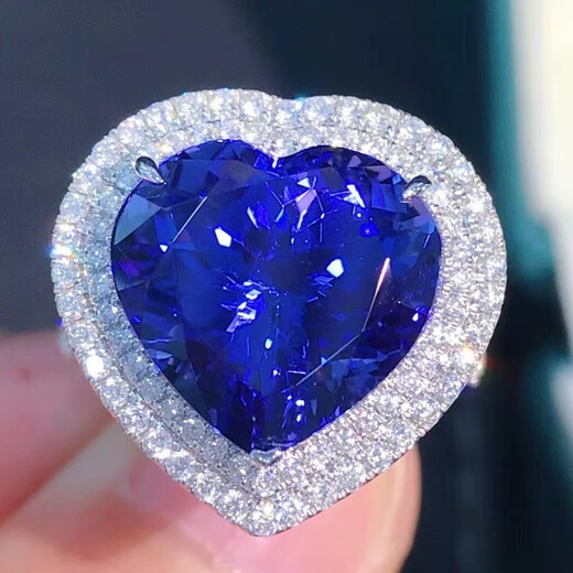 Youxi natural tanzanite ring, love, rich royal blue, collection grade, 18k diamonds, with certificate, blue, 10.02 carats