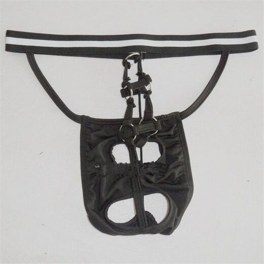 Men's underwear set, penis, egg separation pants, sexy enlarged thong, hollow five-ring restraint ring, exposed point, black 1 pair, one size fits all