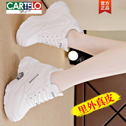 Cartelo Leder innenhöhenhöhe weiße Schuhe für Frauen im Frühling und Herbst Leichtes, dick-gesetzte Gelegenheitssportschuhe für Frauen 8cm Daddy Schuhe High Heels Weiß 826 Einzelschuhe 826 37
