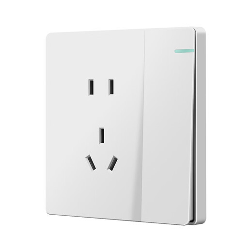 7M国际电工86型白色一开双控开关带五孔暗装插座家用开关插座面板 错位五孔