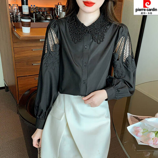 
Piercadian embroidered cotton shirt for women's autumn new fashion embroidered white shirt loose and versatile long-sleeved top CY9227 White S [Suggested 75-95Jin [Jin equals 0.5 kg]]