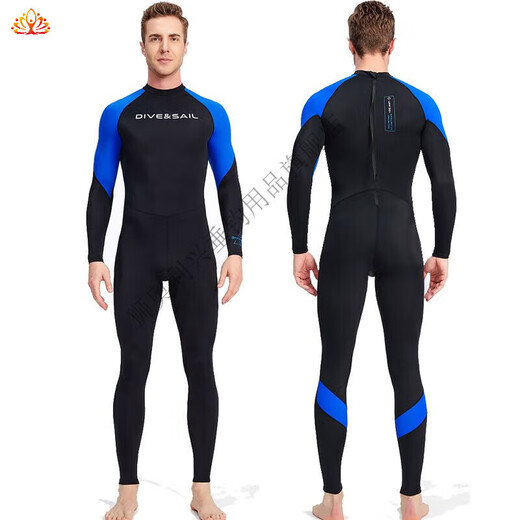 Xianxi 2024 new model motorboat quick-drying wetsuit men's one-piece swimsuit ice sunscreen quick-drying long-sleeved motorboat black blue sleeves 3XL 3XL