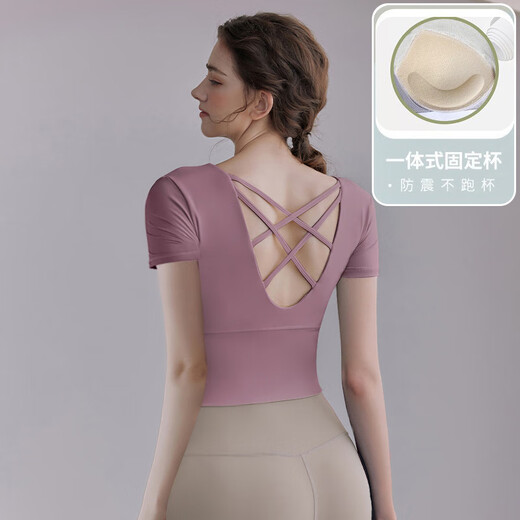 LULULMCCTN nude fitness yoga clothes women's sports tops Pilates professional training with chest pads quick-drying running tights for women black XL