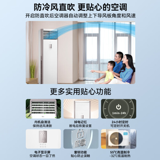 Midea 5 HP cabinet air conditioner vertical air conditioner central air conditioner 5 HP cabinet cooling and heating new energy efficiency frequency conversion 380VRFD-120LW/BSDN8Y-PA401 (B3) A package 5 meters copper pipe