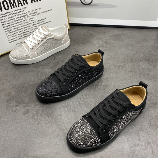 
Feilixidi internet celebrity same style hot diamond casual shoes 2024 lace-up low-top shoes for men versatile fashion red-soled men's shoes 9913 black 38