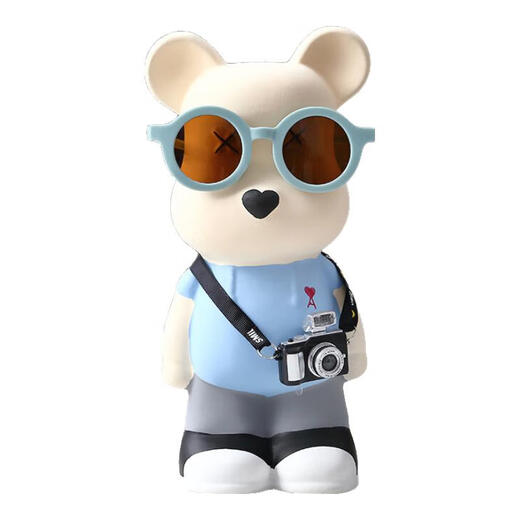 Internet celebrity violent bear cartoon TV wine cabinet living room decoration light luxury high-end ceramic children's piggy bank birthday gift 28cm orange glasses bear + camera piggy bank