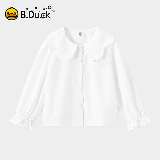 B.Duck little yellow duck children's clothing girls white shirt spring and autumn new children's cute lapel long-sleeved shirt white 105 cm