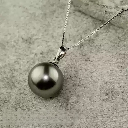 Yumei and natural seawater pearl powder pendant, Tahitian black pearl necklace, perfectly round, 925 silver chain for mother, black, pure black, 9-10mm
