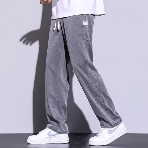 
Shidile casual pants for men in spring and summer Tiansi jeans for men wide-leg drooping trousers elastic waist men's pants loose straight 1048 dark gray XL