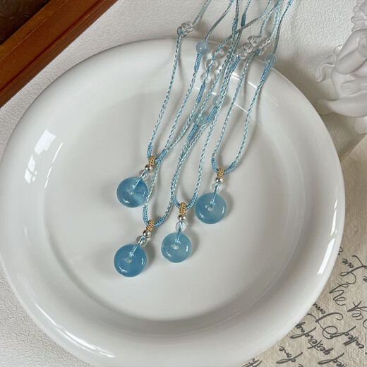 Tanhai natural aquamarine pendant safety buckle women's high quality crystal niche high-end exquisite light luxury new Chinese style necklace natural aquamarine pendant + hand-woven rope
