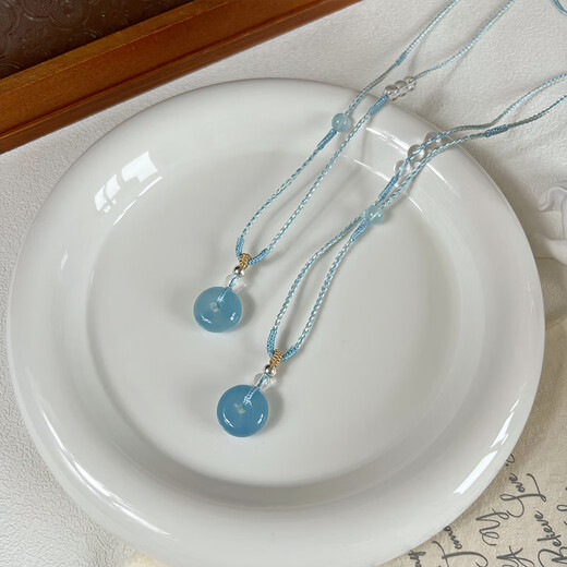 Tanhai natural aquamarine pendant safety buckle women's high quality crystal niche high-end exquisite light luxury new Chinese style necklace natural aquamarine pendant + hand-woven rope