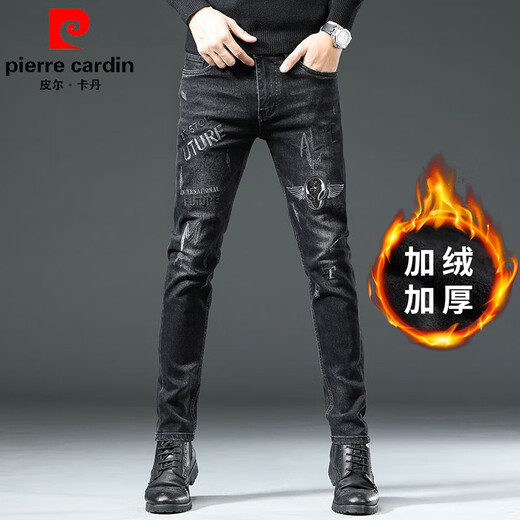 皮尔卡丹（pierre cardin）欧货新款刺绣印花男士针织牛仔裤子修身弹力百搭小脚长裤 6628 29 （2尺2）