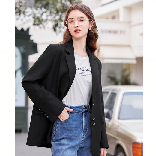 Betu women's spring new suit temperament small suit jacket college style commuter suit 2401T37 black S