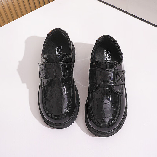 Vinoa Children's Shoes Boys' Leather Shoes Spring and Autumn 2025 New Korean Style Soft Sole Black Middle and Large Children's Primary School Students Campus Performance Shoes A-320 Black 27 Inner Length 17cm