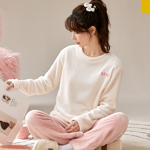 Nanjiren Pijamas para Mujer Otoño E Invierno para Mujer Además Jersey De Franela De Terciopelo Informal Se Puede Usar Fuera De La Ropa del Hogar Traje Mi L