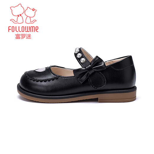 Fuluo Mi Girls' Small Leather Shoes Spring and Autumn New Style Fashionable Performance Princess Shoes Black 37