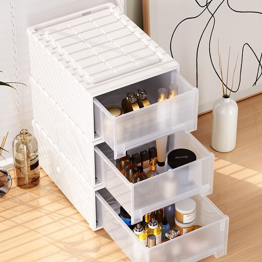 Straw Bear drawer-type storage box can be stacked for wardrobe storage, layered storage box, home clothes storage box, underwear storage box, depth 53, width 30, height 25cm, transparent white, affordable single package