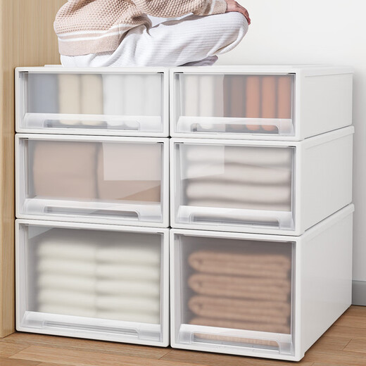 Straw Bear drawer-type storage box can be stacked for wardrobe storage, layered storage box, home clothes storage box, underwear storage box, depth 53, width 30, height 25cm, transparent white, affordable single package