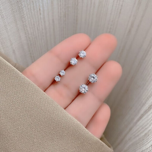 Miaozhan six-piece set of zircon earrings, small and exquisite, cold style earrings, ins trendy style, 520 gift for girlfriend, zircon 6-piece set