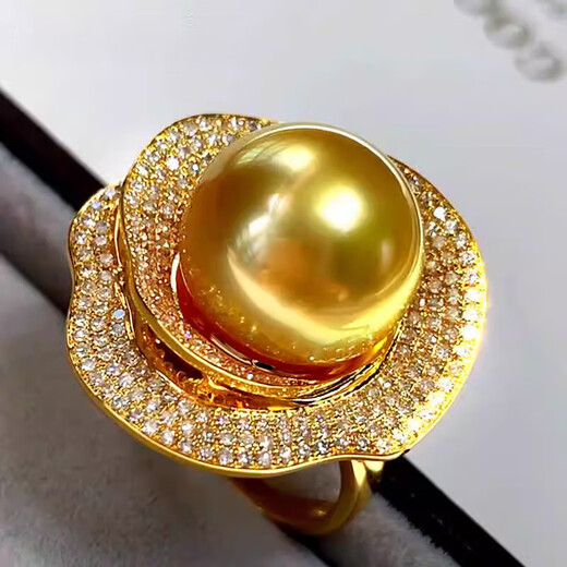 Fat Donglai's same style South Sea gold bead ring Philippines 18K gold diamond rich gold 15-16 shell pearl 15-16MM South Sea gold bead ring