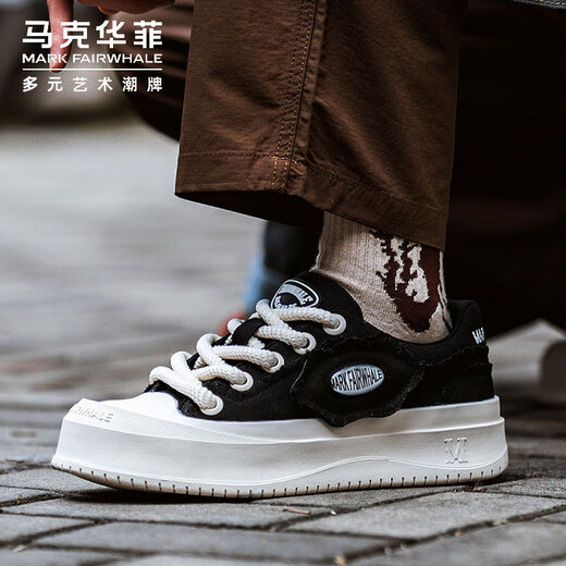 Mark Huafei sneakers men's shoes winter 2025 new large-toe thick-soled canvas shoes men's trendy non-slip light luxury height-increasing mesh shoes men black men and women same style 39 leather shoe code = sports code 40