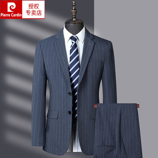 Pierre Cardin 2024 new casual striped suit suit for men spring, autumn and winter middle-aged men's business suit wedding dress blue 175
