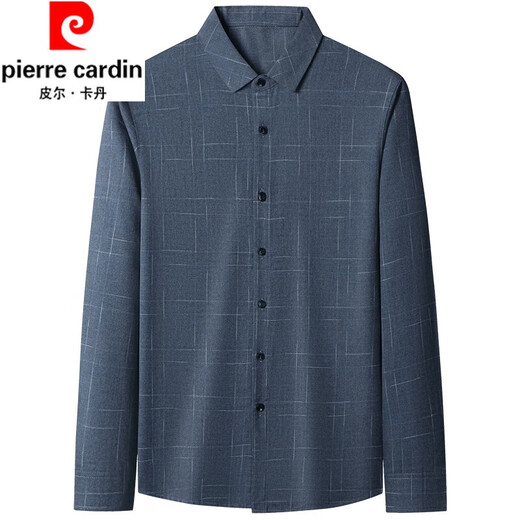 Pierre Cardin pure cotton comfortable and warm long-sleeved shirt men's winter thickened velvet business casual plaid warm shirt jacket gray (model) velvet XL 180 recommended 155-165Jin Jin equals 0.5 kg