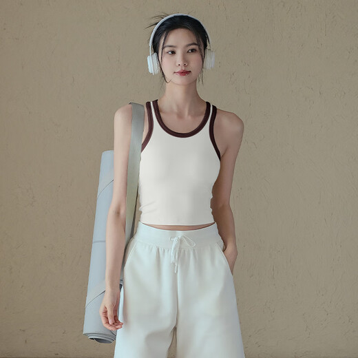 LULUUVTTOH Sports Bra Women's New Shockproof Breast Retracting Yoga Wear Vest Running Pilates Training Fitness Bra Women's Washable Yellow/White Removable Breast Pad M