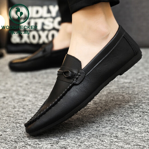 Spechts Sommer atmungsaktiv und rutschfeste Kee-resistente Herrenschuhe 2024 Neue Lazy Herren-Beanie-Schuhe Vielseitige lässige lässige Lederschuhe D831 Black + bequem Innensohle 41