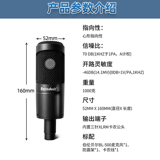 Burren Bell BL-500 condenser microphone audiobook recording equipment professional anchor recitation dubbing broadcast set recording studio grade BL-500 + Aiken U SOLO set (book recording and singing style)