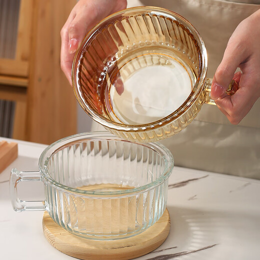 Detif instant noodle glass bowl with handle, anti-scalding, household ins high-looking, large-capacity transparent instant noodle bowl with lid, 1 pack, transparent color* instant noodle bowl, 70000cm L+ with lid (school season)