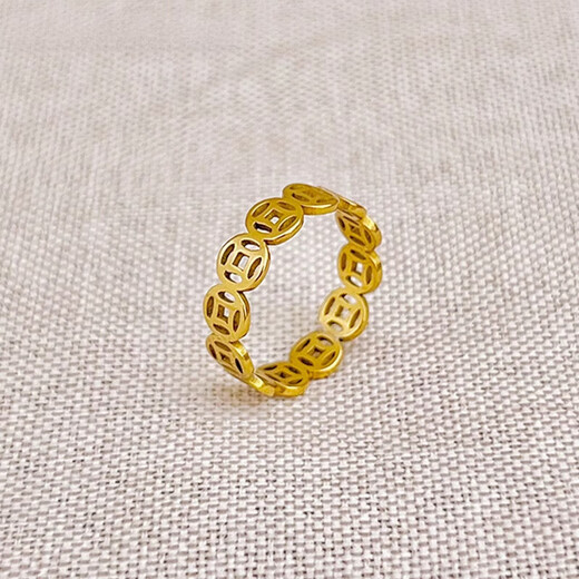 Fat Donglai's same style gold copper coin ring New Year's Bafanglaicai 2025 new plain ring ring for best friend Qianduo Bafanglaicai copper coin ring Qianduoduo US code No. 7 105-120Jin Jin equals 0.5kg counter
