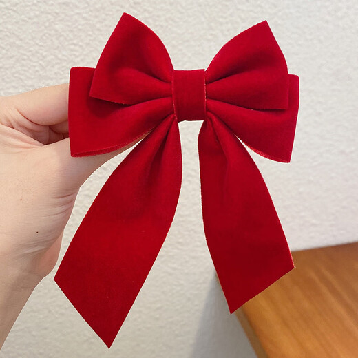 Lingmeng Children's Bow Hair Clip Red New Year and Christmas Hair Accessories Baby New Year Hair Clip Headwear Red Beveled Long Floating Large Size 1 pc