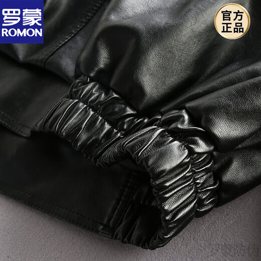 ROMON American retro loose leather jacket for men in winter plus velvet and thickening trendy handsome motorcycle leather jacket PU leather jacket black single style S suitable for 115Jin Jin equals about 0.5kg