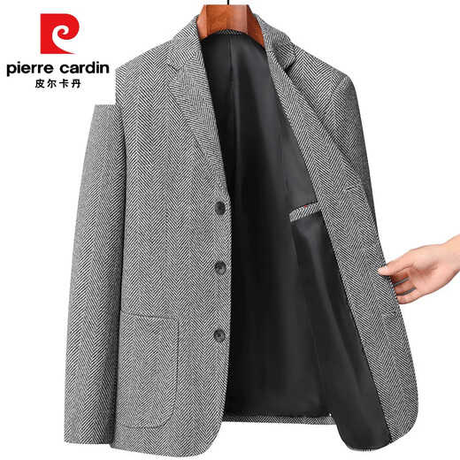 Pierre Cardin Wool Suit Jacket Men's Autumn and Winter Middle-aged Business Casual Small Suit Fitted Wool Suit Jacket Men's Dark Blue 4XL 195 Recommended 165-180 Jin Jin equals 0.5 kg