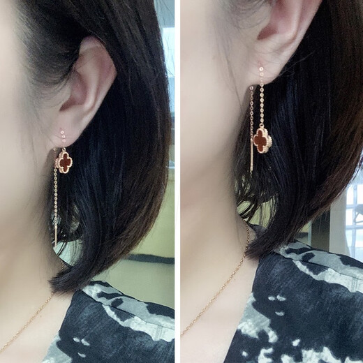 18K gold four-leaf clover ear wire color gold rose gold gold color earrings earrings au750 gold earrings for women 18K gold gold color red agate