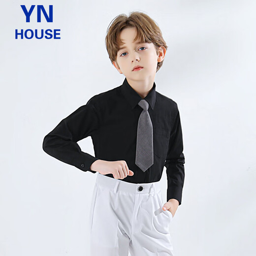 Innovo Children's Shirt Black Long Sleeve Pocket Boys Shirt Black Long Sleeve 150CM