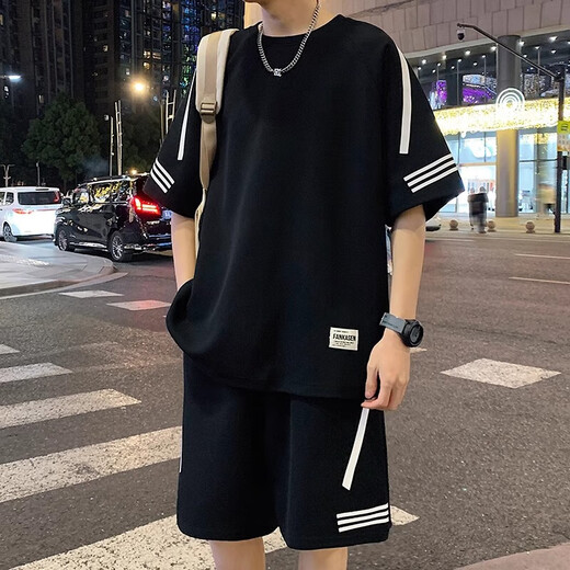 JEANSWEST short-sleeved T-shirt men's summer thin loose ice silk teen handsome two-piece clothes shorts paired with two-piece set 2-4-4022-653 white (one set) 2XL