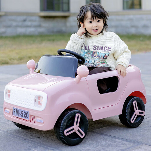 Cool baby electric car for children, four-wheel remote control car, toy car that can seat men, women and children, sliding baby rechargeable stroller, Maca powder, push rod + large battery + remote control, mobile phone Bluetooth, early childhood education music