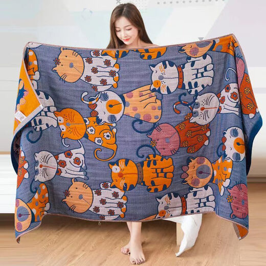 80*160 cm gauze bath towel, pure cotton, thickened and enlarged, beach sports wrap, travel nap blanket, Bear 80*160