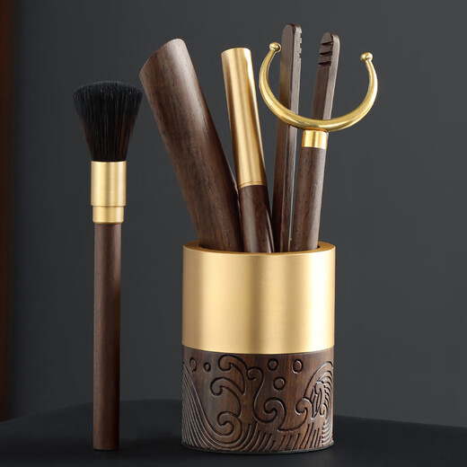 Buchuo Tea Set Accessories Tea Ceremony Six Gentlemen Black Sandalwood Tea Art Accessories Tea Knife Tea Clamp Tea Spoon Wave Tea Set Six Gentlemen