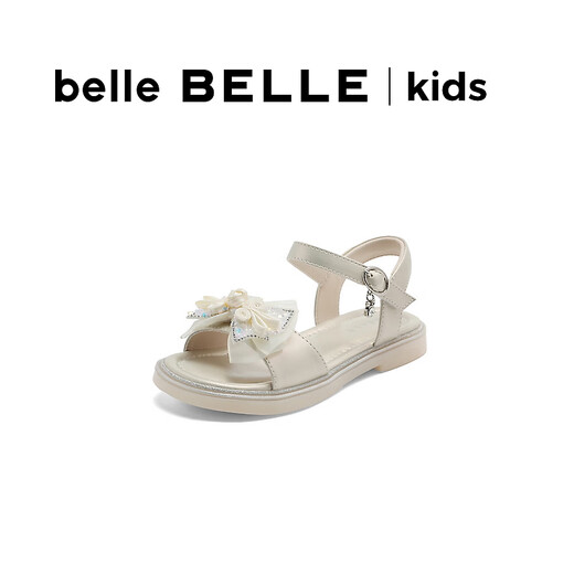 Belle Fashion Colorful Strap Sandals Girls Mall Same Style Bow Sandals T3513B64 Beige Size 28
