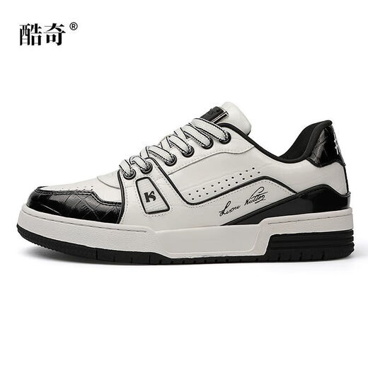 酷奇酷奇男鞋轻奢头层牛皮秋冬新款耐磨休闲复古时尚百搭男士板鞋 6622白黑 38