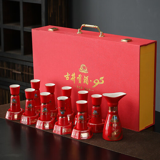 Sailoto LXH Xinghuacun Fenjiu wine cup bamboo cup set Gujing tribute wine blue and white ceramic white wine cup points liter bamboo cup 10 cups 10 dishes 1 pot