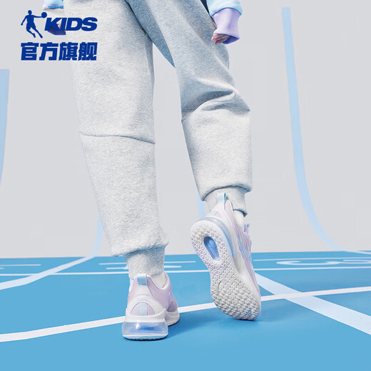 Jordan (QIAODAN) girls' running shoes, children's spring and autumn sports shoes, big children's leather mesh running shoes, shock-absorbing air-cushion children's shoes-38