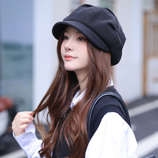 Thousands of charming cloud hat pleated women's spring and autumn new style little British retro casual octagonal hat versatile beret for women winter brown - upgraded double layer cotton