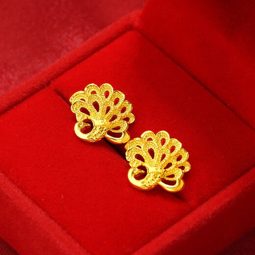 Putino Hong Kong 9999 True Gold Classic Earrings for Women 1 8k Color Temperament Gold Earrings New 2025 Jewelry Women's Glossy Peas Large Size