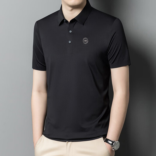 AJGNEAMAIN意大利轻奢高档男装夏季短袖POLO衫无痕商务休闲半袖纯色男士上衣 9859黑色【无痕免烫抗皱】 XL 180/52【建议130-150斤】