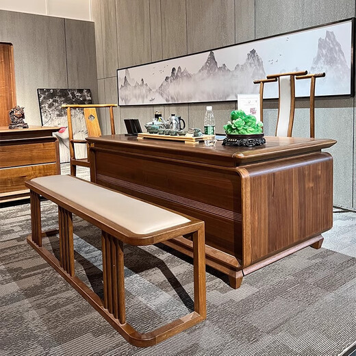 Hanjitangyu modern new Chinese style solid wood boss desk office desk and chair combination high-end solid wood leather office executive desk boss desk 1.6 meters