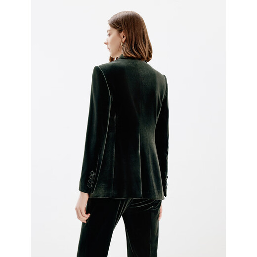 Langzi right shoulder high-end temperament retro velvet suit jacket professional commuting suit top winter new style garden green 2 M